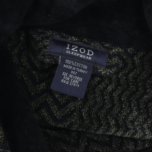Izod Men's Black Cotton Robe One Size Herringbone Belted Nightwear