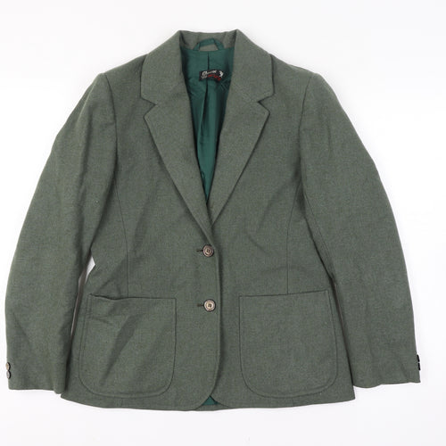 Glenscot Women Vintage Green Pure Wool Two-Button Blazer UK 16