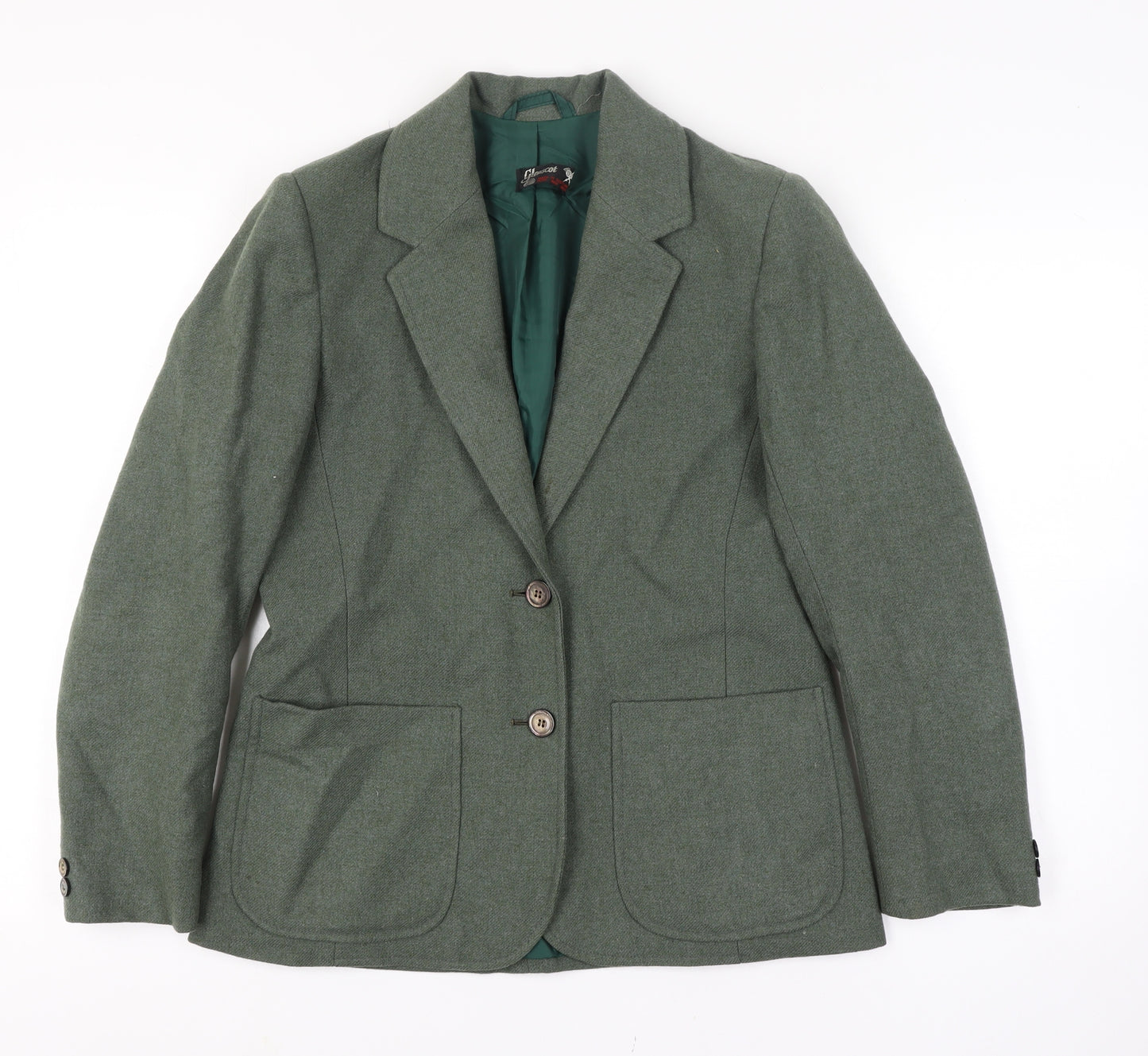 Glenscot Women Vintage Green Pure Wool Two-Button Blazer UK 16