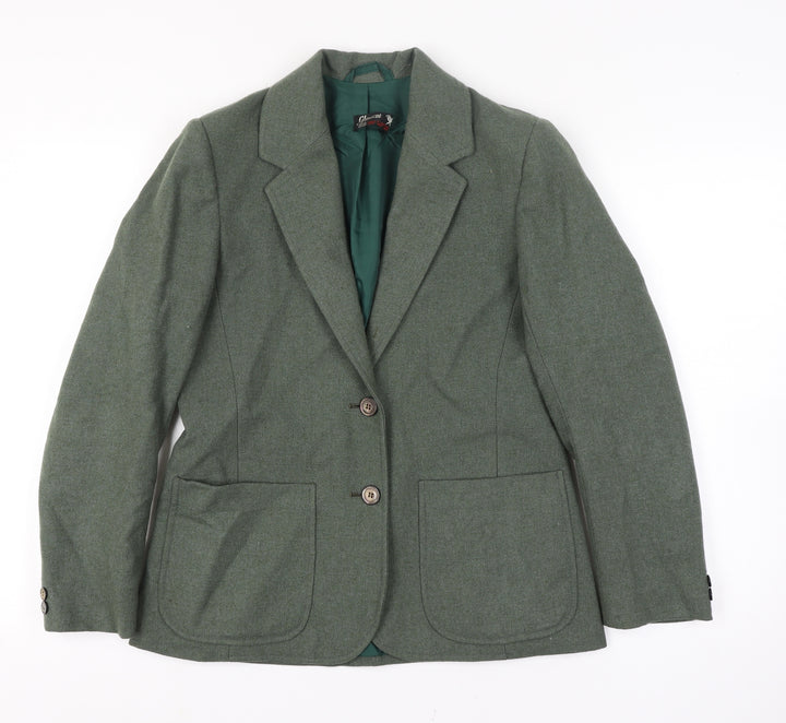 Glenscot Women Vintage Green Pure Wool Two-Button Blazer UK 16
