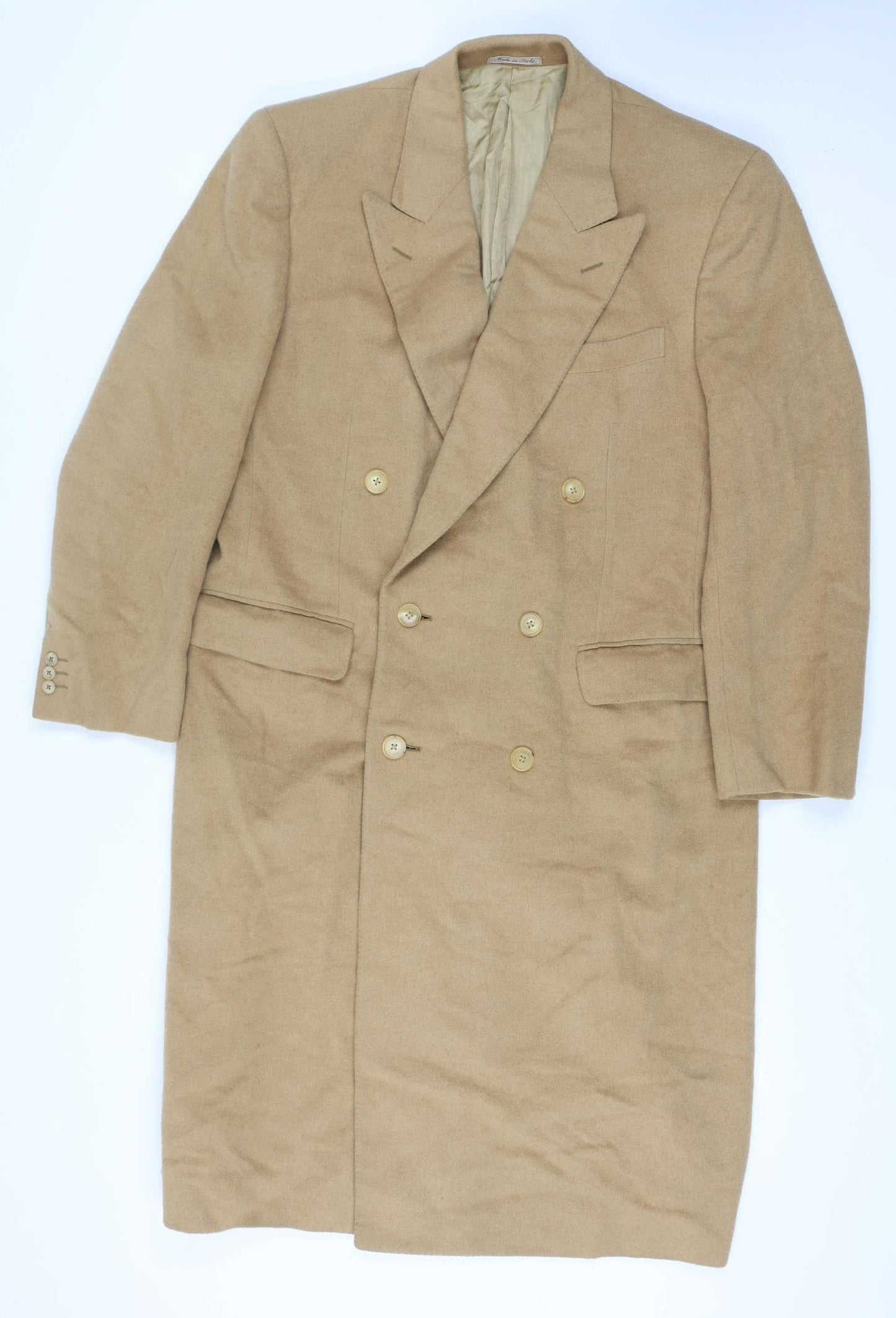 Ermenegildo Zegna Men’s Beige Camelhair Long Overcoat Size 44 Classic Fit