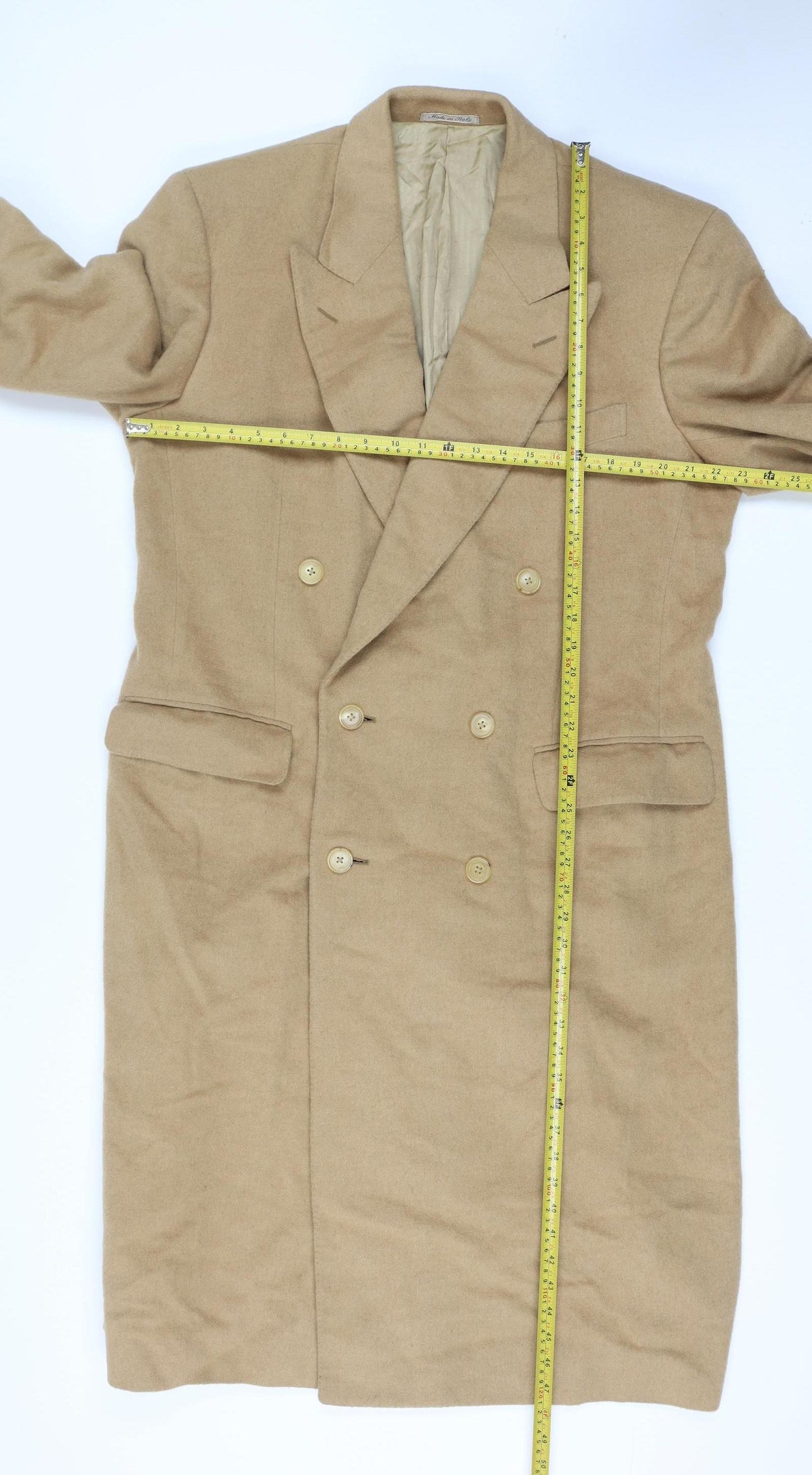 Ermenegildo Zegna Men’s Beige Camelhair Long Overcoat Size 44 Classic Fit