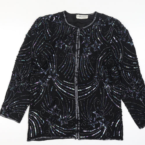 Night Vogue Women's Black Beaded Sequin Tunic Blouse Size M