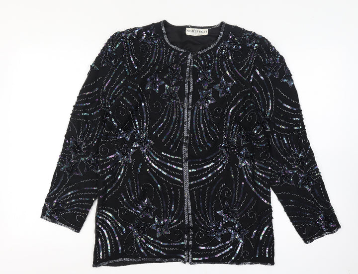 Night Vogue Women's Black Beaded Sequin Tunic Blouse Size M