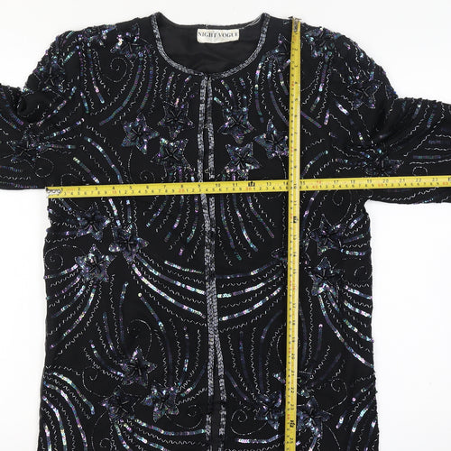 Night Vogue Women's Black Beaded Sequin Tunic Blouse Size M