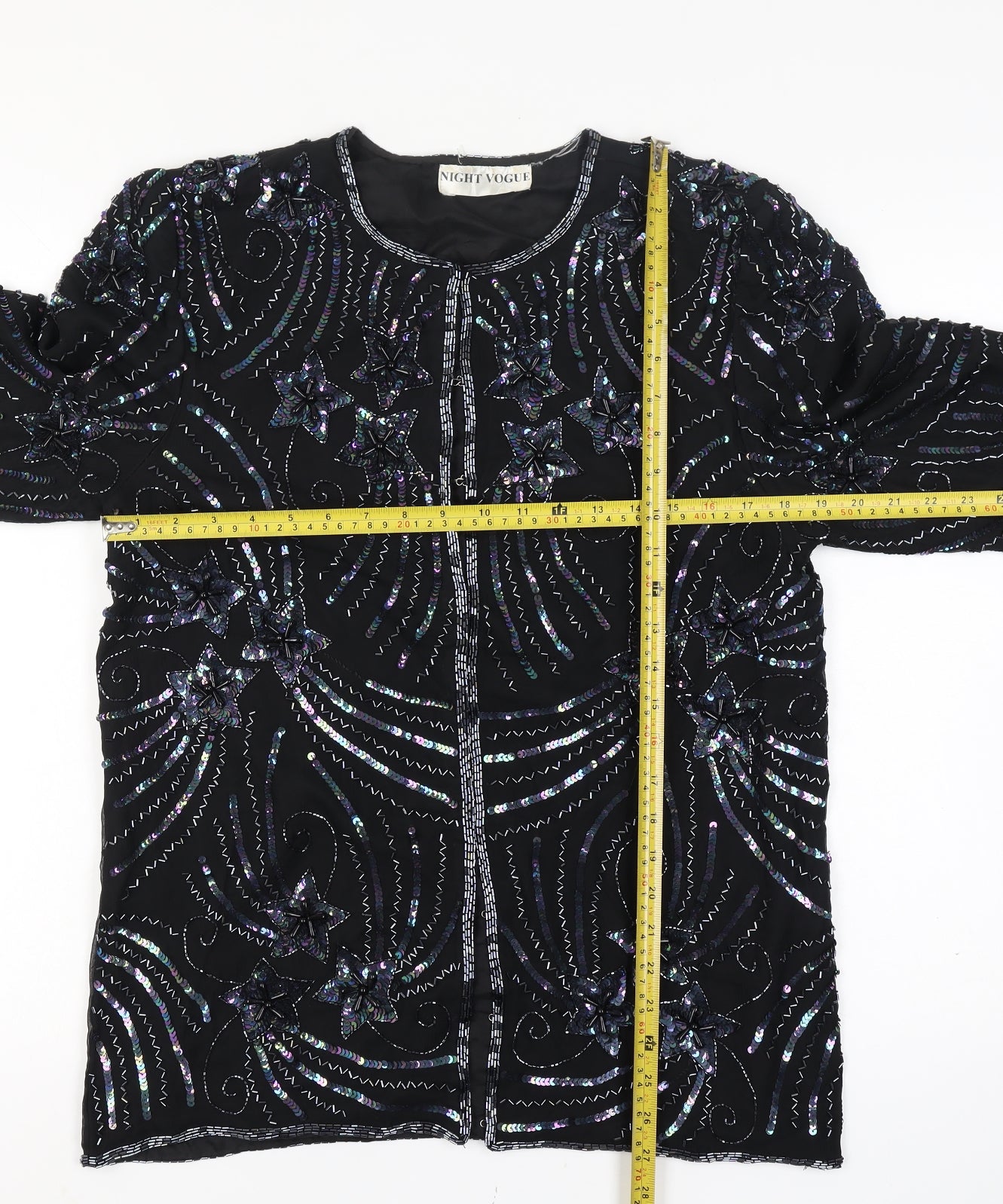 Night Vogue Women's Black Beaded Sequin Tunic Blouse Size M