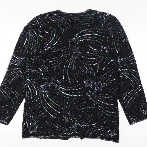 Night Vogue Women's Black Beaded Sequin Tunic Blouse Size M