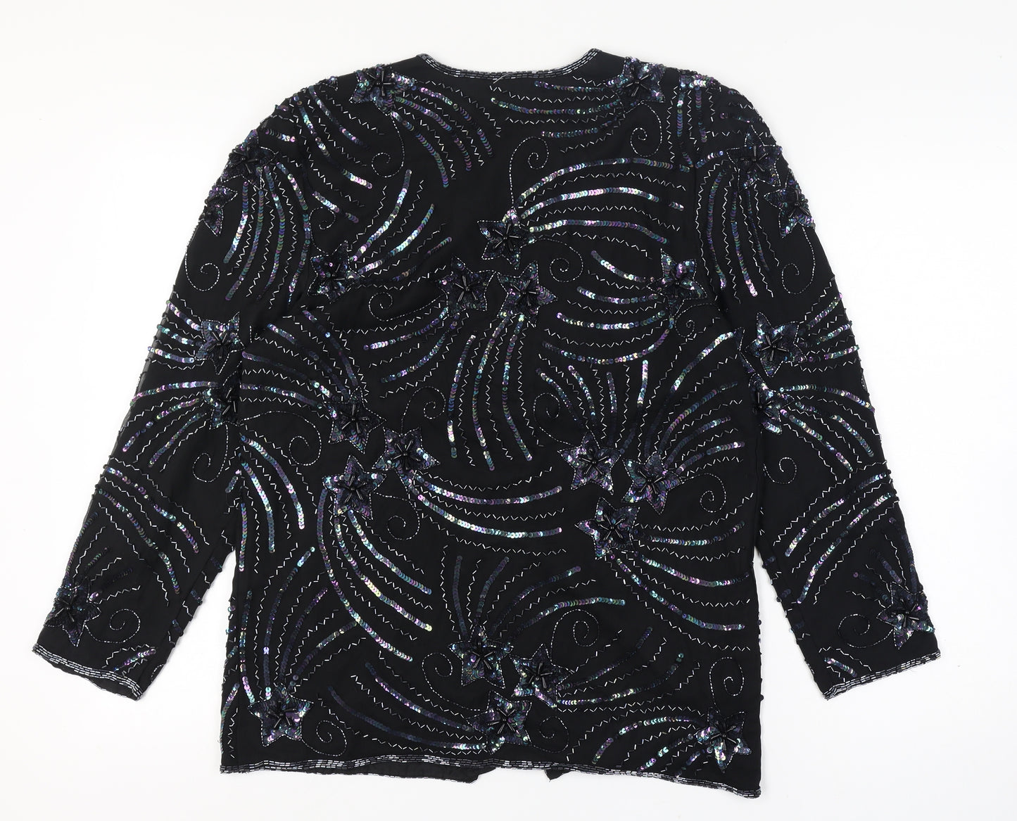 Night Vogue Women's Black Beaded Sequin Tunic Blouse Size M