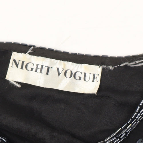 Night Vogue Women's Black Beaded Sequin Tunic Blouse Size M