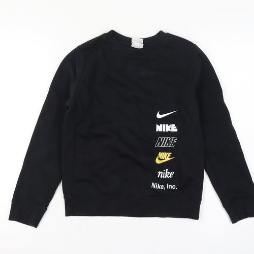 Nike Boys Black Medium Crew Neck Pullover Sweatshirt with Logo Print
