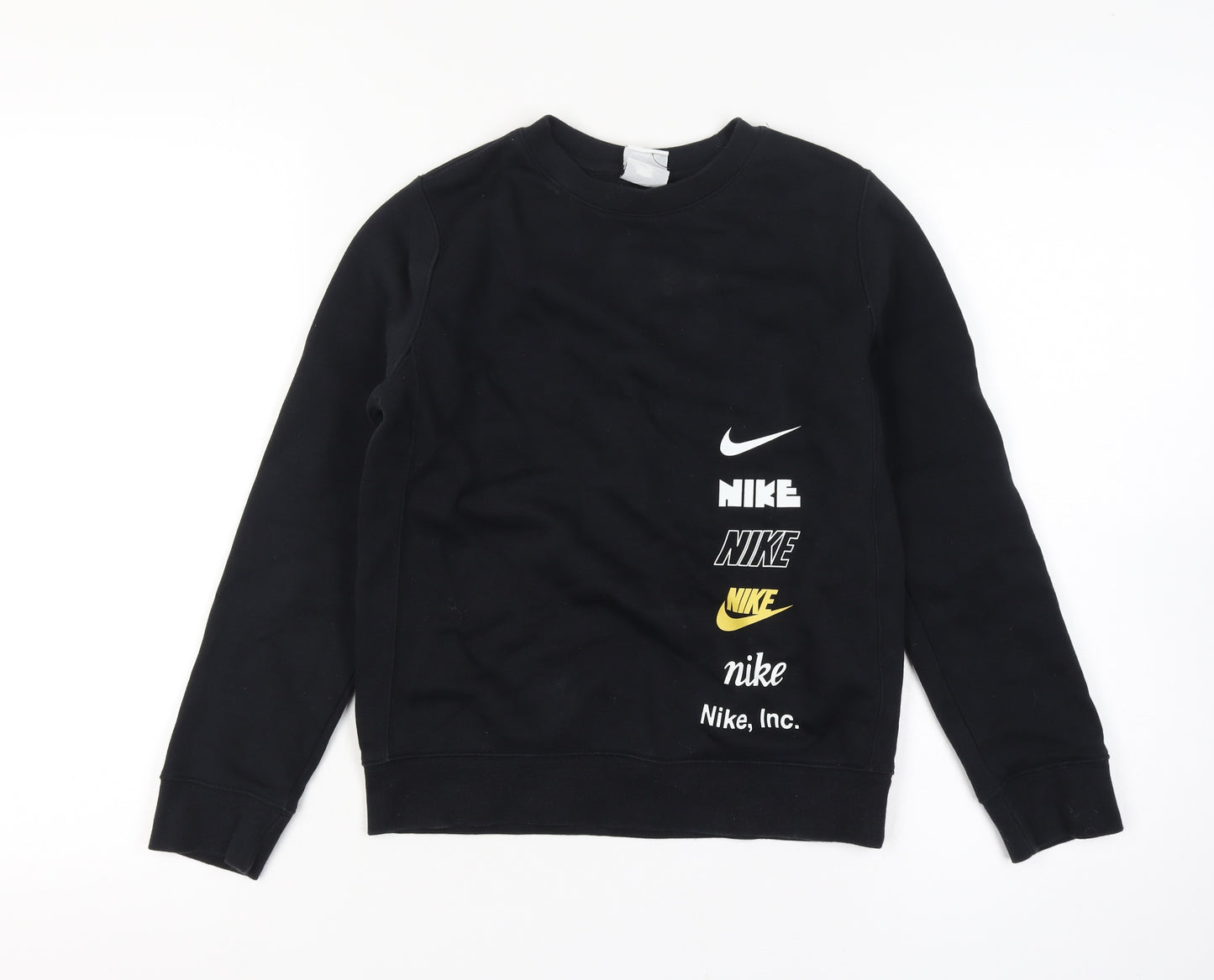 Nike Boys Black Medium Crew Neck Pullover Sweatshirt with Logo Print