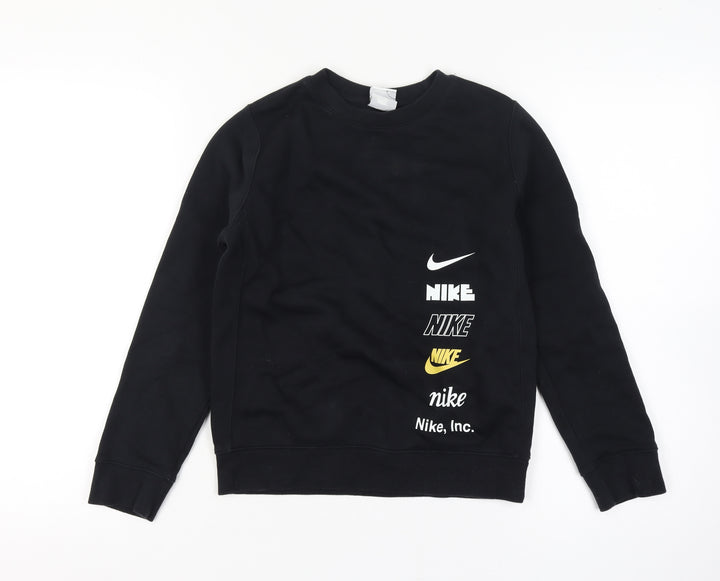 Nike Boys Black Medium Crew Neck Pullover Sweatshirt with Logo Print