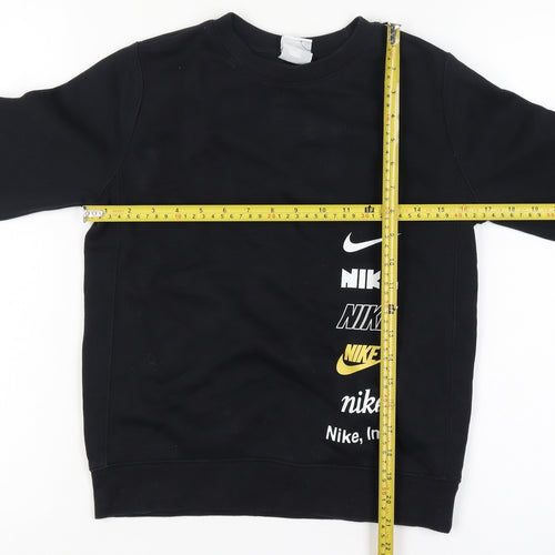 Nike Boys Black Medium Crew Neck Pullover Sweatshirt with Logo Print