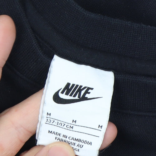 Nike Boys Black Medium Crew Neck Pullover Sweatshirt with Logo Print
