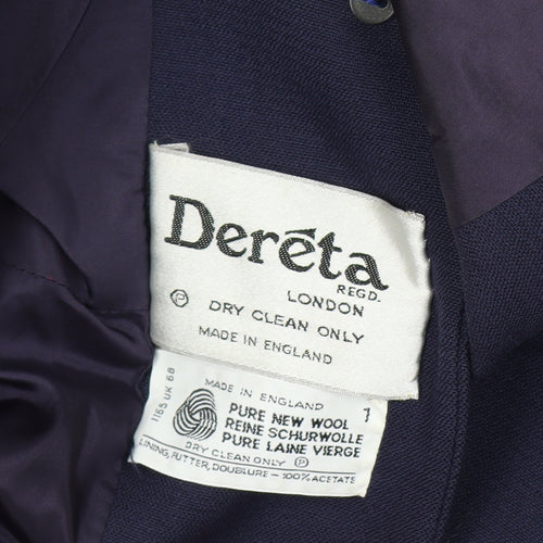 Dereta London Womens Navy Wool Suit Jacket UK 8-10 Classic Single-Breasted Blazer