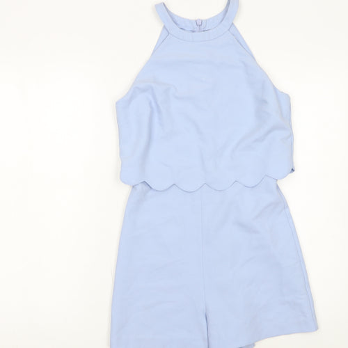 Miss Selfridge Petites Blue Scallop Hem Halter Neck Playsuit UK 8