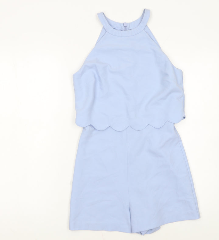 Miss Selfridge Petites Blue Scallop Hem Halter Neck Playsuit UK 8