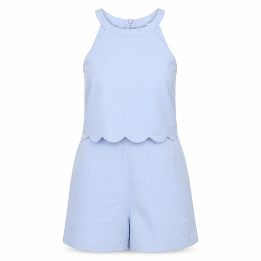 Miss Selfridge Petites Blue Scallop Hem Halter Neck Playsuit UK 8
