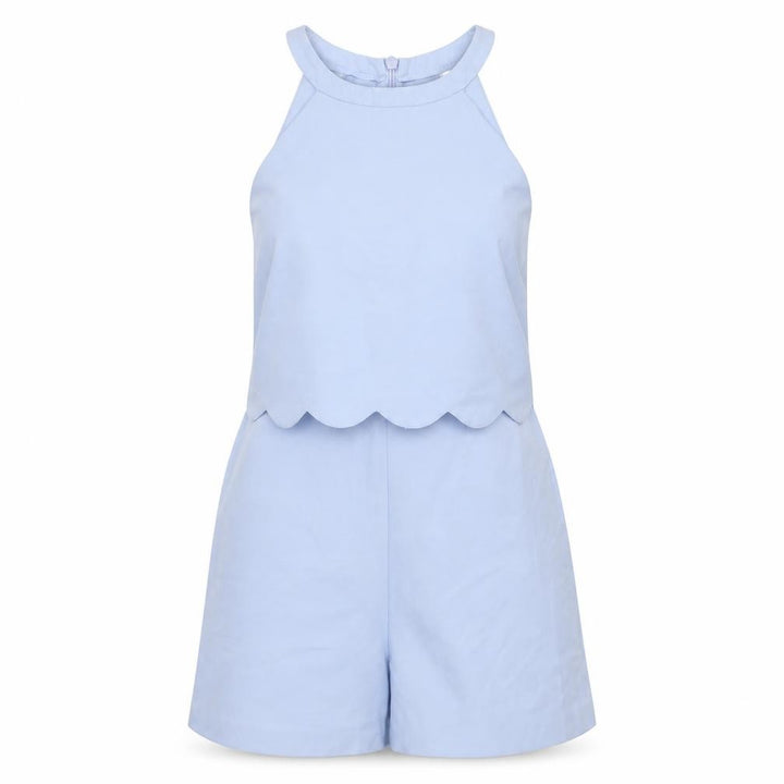 Miss Selfridge Petites Blue Scallop Hem Halter Neck Playsuit UK 8