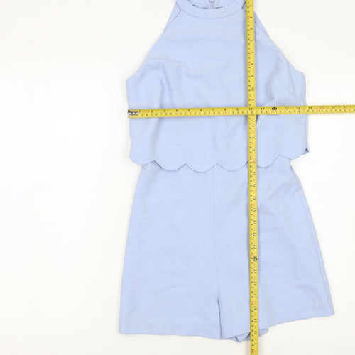 Miss Selfridge Petites Blue Scallop Hem Halter Neck Playsuit UK 8