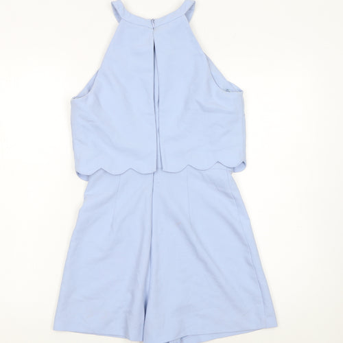 Miss Selfridge Petites Blue Scallop Hem Halter Neck Playsuit UK 8