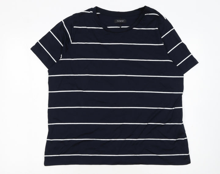 Marks and Spencer Women’s Blue Striped Cotton T-Shirt Size 18