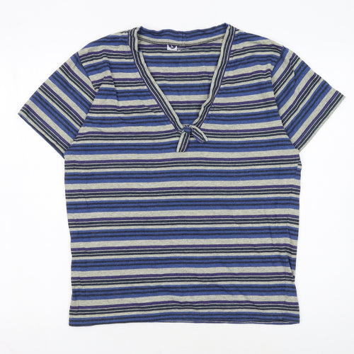 Cedar Wood State Men Blue Striped V-Neck Short Sleeve T-Shirt L