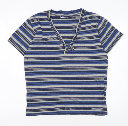 Cedar Wood State Men Blue Striped V-Neck Short Sleeve T-Shirt L
