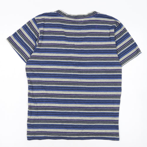 Cedar Wood State Men Blue Striped V-Neck Short Sleeve T-Shirt L