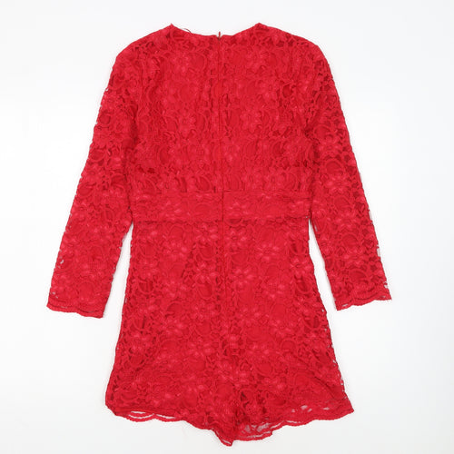 Topshop Women Red Lace Long Sleeve Playsuit UK 10 Partywear