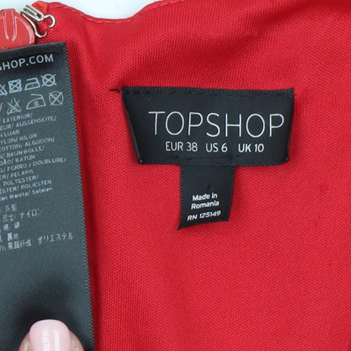 Topshop Women Red Lace Long Sleeve Playsuit UK 10 Partywear