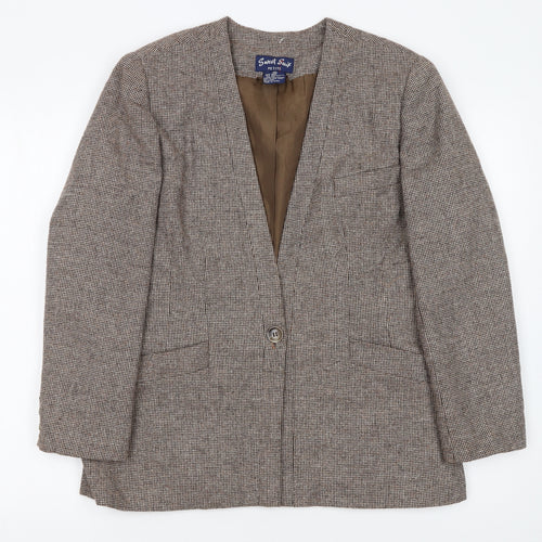 Sweet Suit Petite Brown Checked Wool Blend Single-Breasted Blazer Size 10