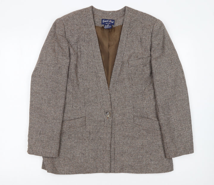 Sweet Suit Petite Brown Checked Wool Blend Single-Breasted Blazer Size 10