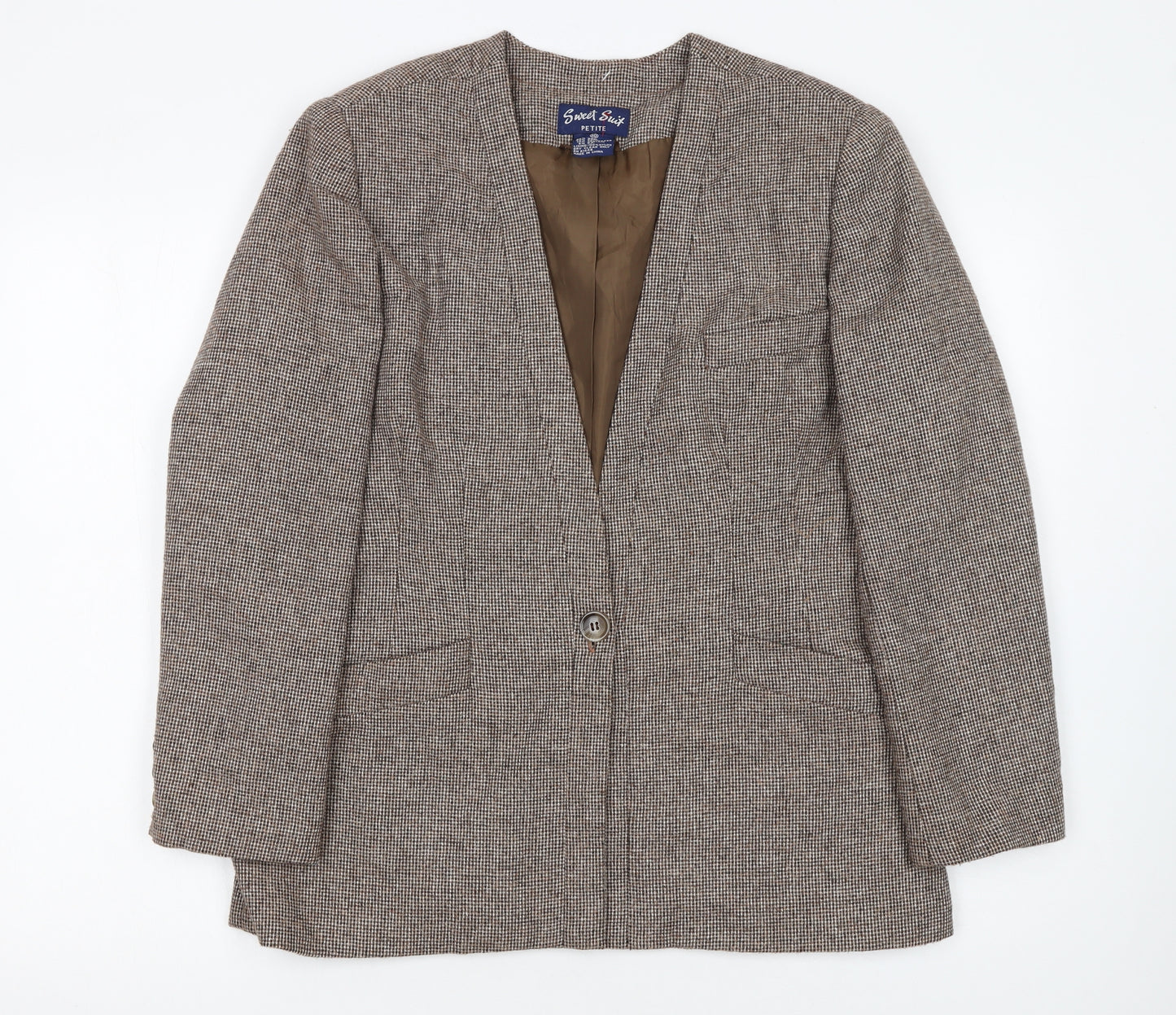 Sweet Suit Petite Brown Checked Wool Blend Single-Breasted Blazer Size 10