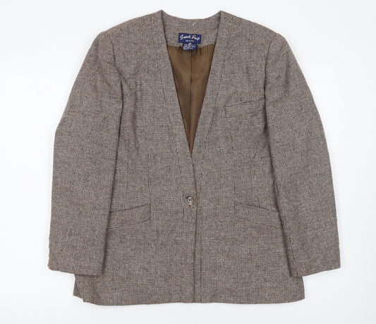 Sweet Suit Petite Brown Checked Wool Blend Single-Breasted Blazer Size 10