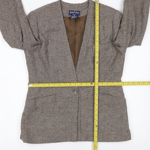 Sweet Suit Petite Brown Checked Wool Blend Single-Breasted Blazer Size 10