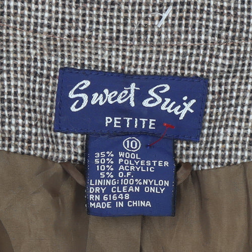Sweet Suit Petite Brown Checked Wool Blend Single-Breasted Blazer Size 10