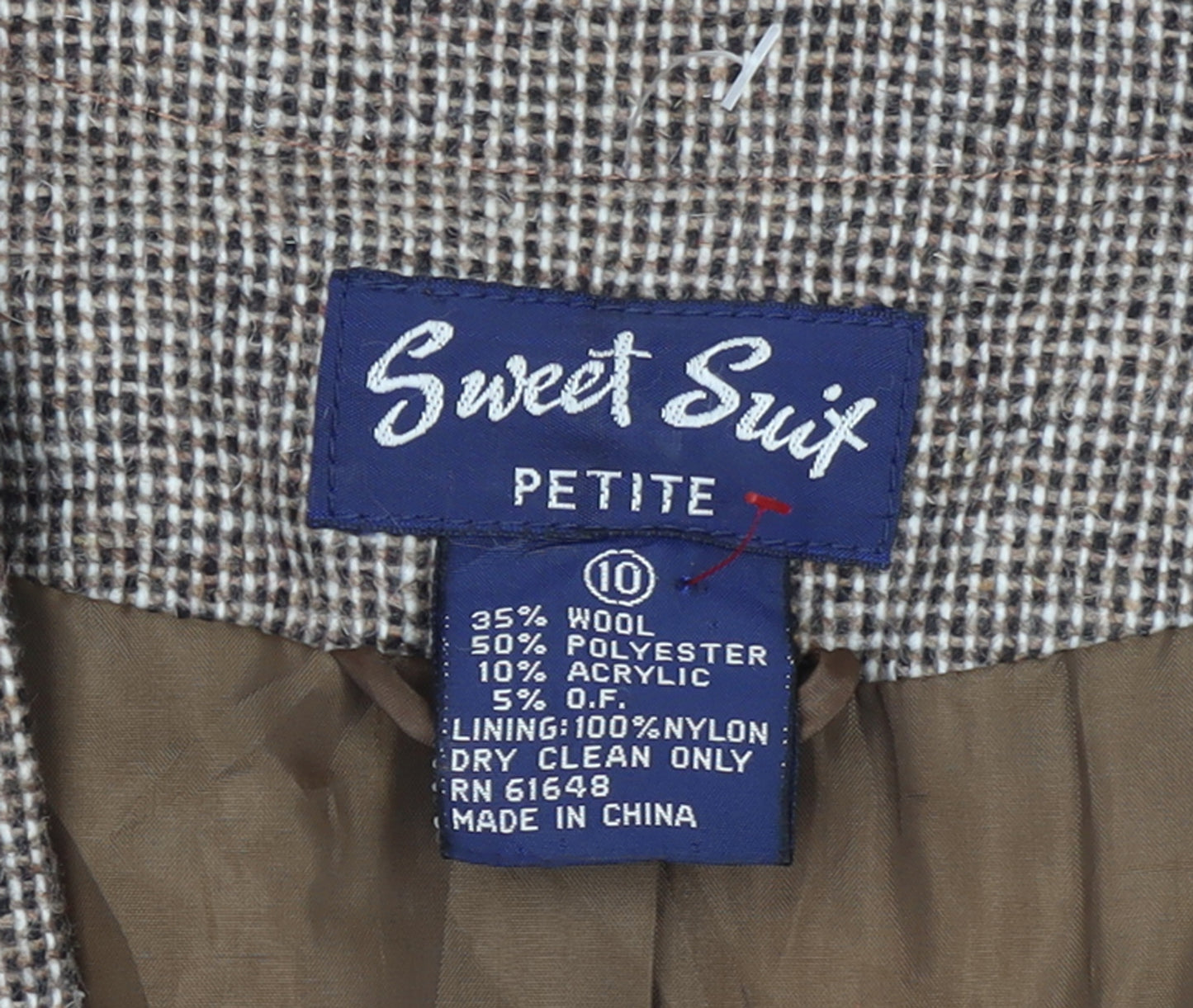 Sweet Suit Petite Brown Checked Wool Blend Single-Breasted Blazer Size 10
