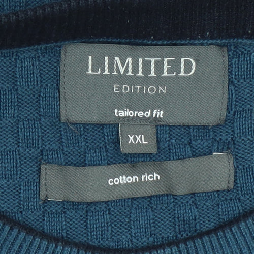 Marks and Spencer Men's Blue 2XL Cotton Crew Neck Pullover Jumper