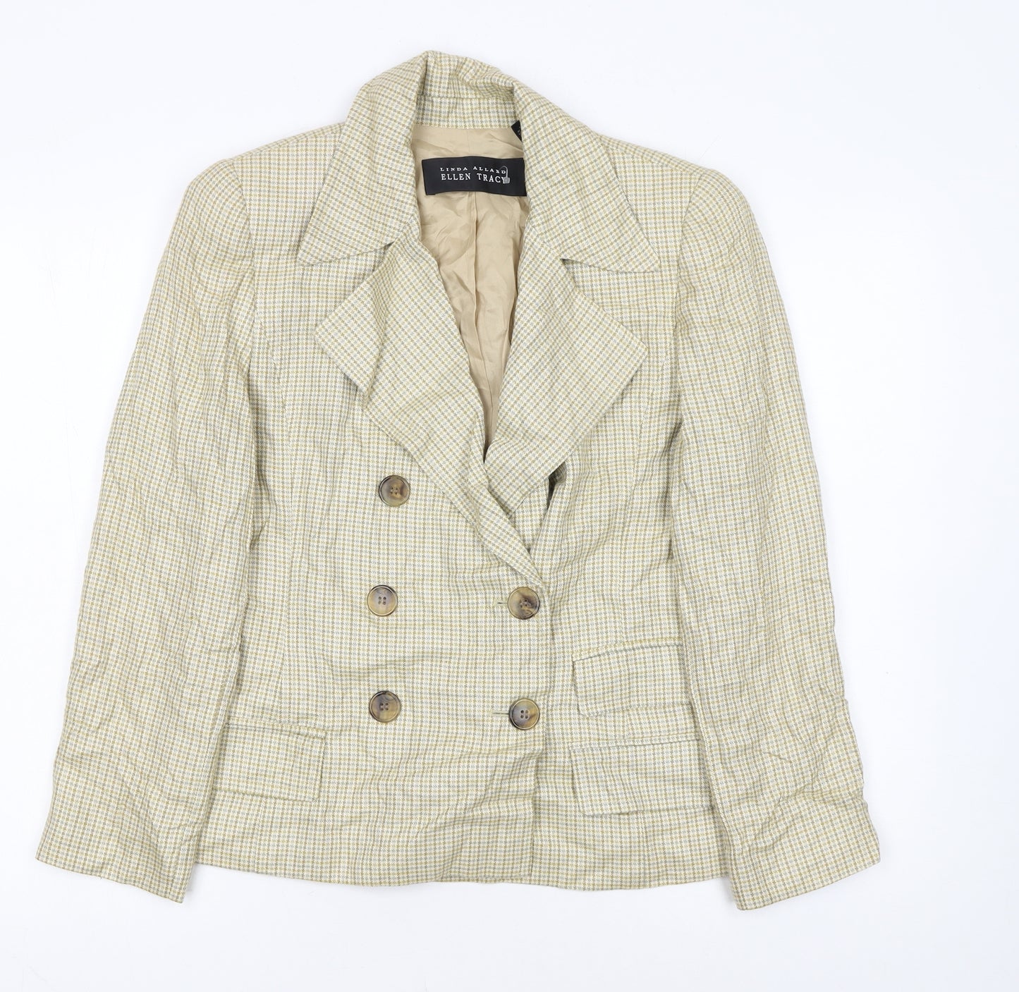 Ellen Tracy Women's Beige Check Double-Breasted Blazer Size 12