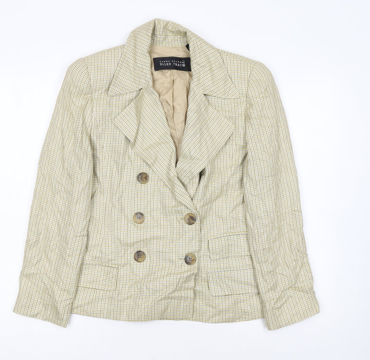 Ellen Tracy Women's Beige Check Double-Breasted Blazer Size 12