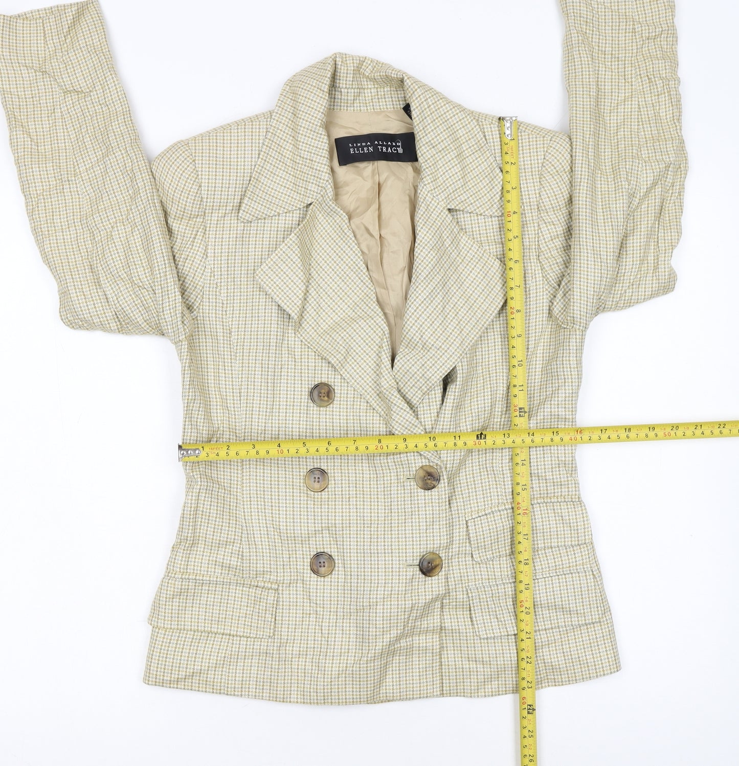 Ellen Tracy Women's Beige Check Double-Breasted Blazer Size 12