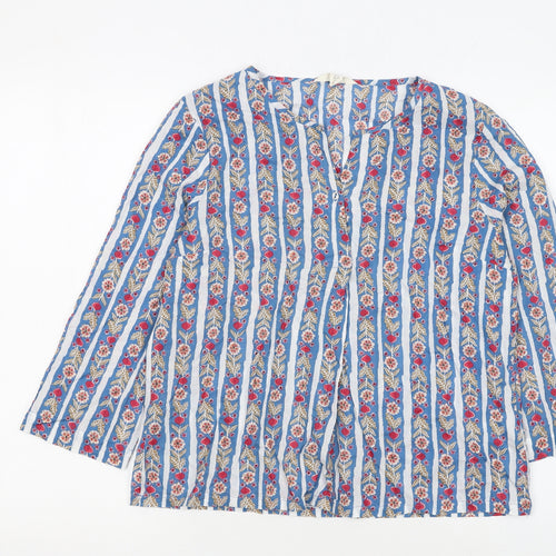 Seasalt Cornwall Women Blue Floral Stripe Organic Cotton Tunic Blouse UK 12