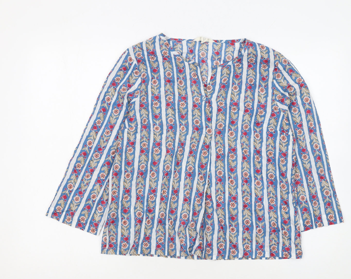 Seasalt Cornwall Women Blue Floral Stripe Organic Cotton Tunic Blouse UK 12