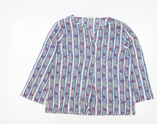 Seasalt Cornwall Women Blue Floral Stripe Organic Cotton Tunic Blouse UK 12