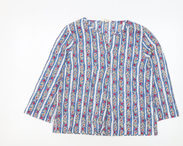 Seasalt Cornwall Women Blue Floral Stripe Organic Cotton Tunic Blouse UK 12