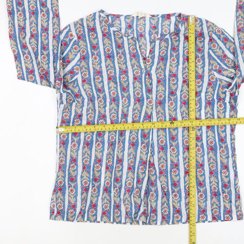Seasalt Cornwall Women Blue Floral Stripe Organic Cotton Tunic Blouse UK 12