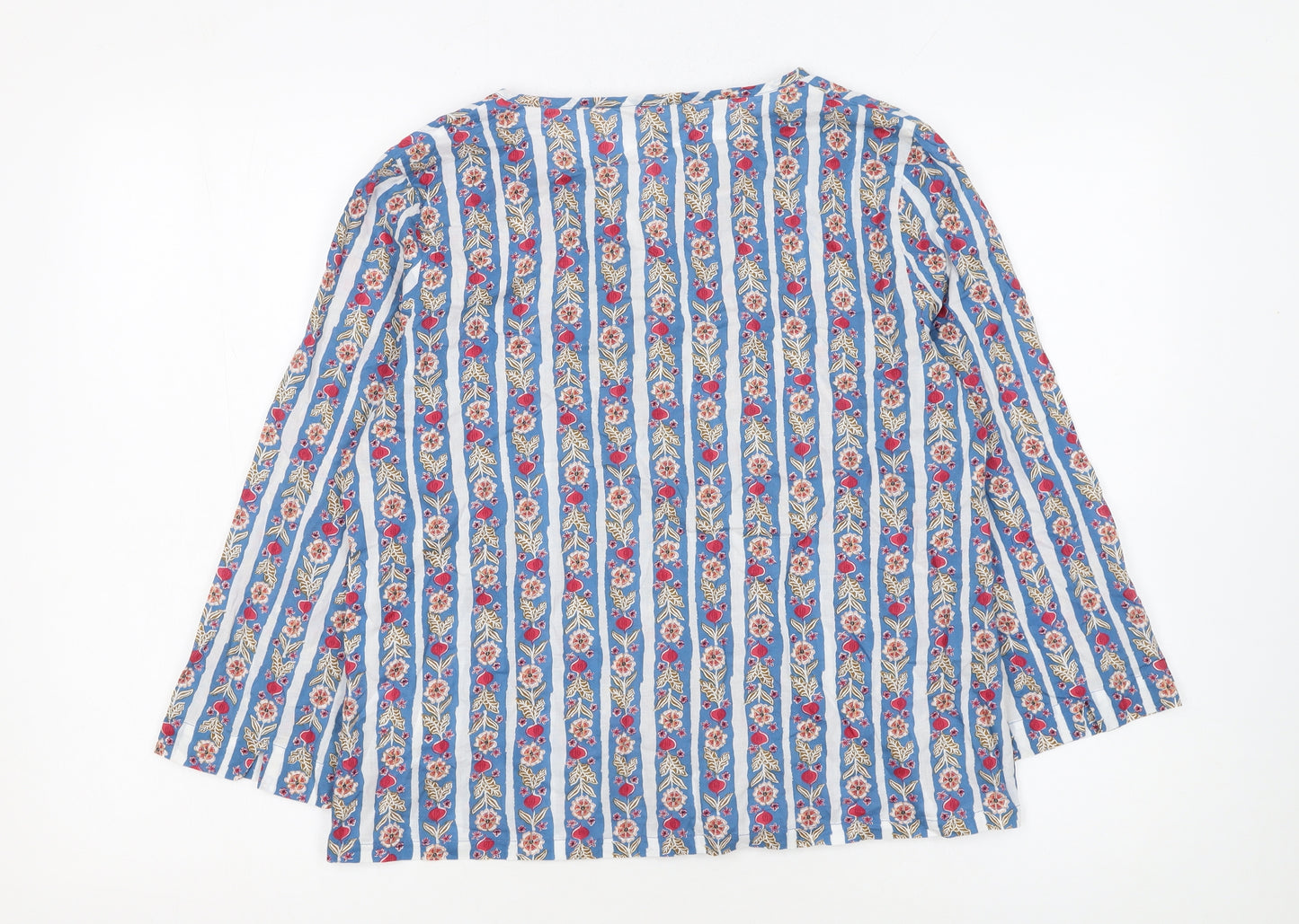 Seasalt Cornwall Women Blue Floral Stripe Organic Cotton Tunic Blouse UK 12