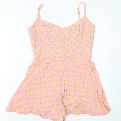 ZARA Women's Pink Banana Print Cotton Playsuit Size S
