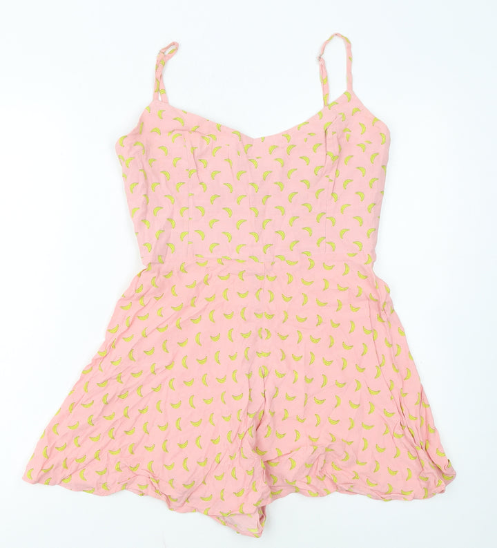 ZARA Women's Pink Banana Print Cotton Playsuit Size S